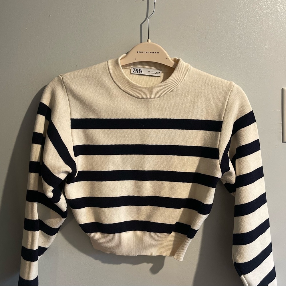 zara cropped, stripped, long-sleeve shirt